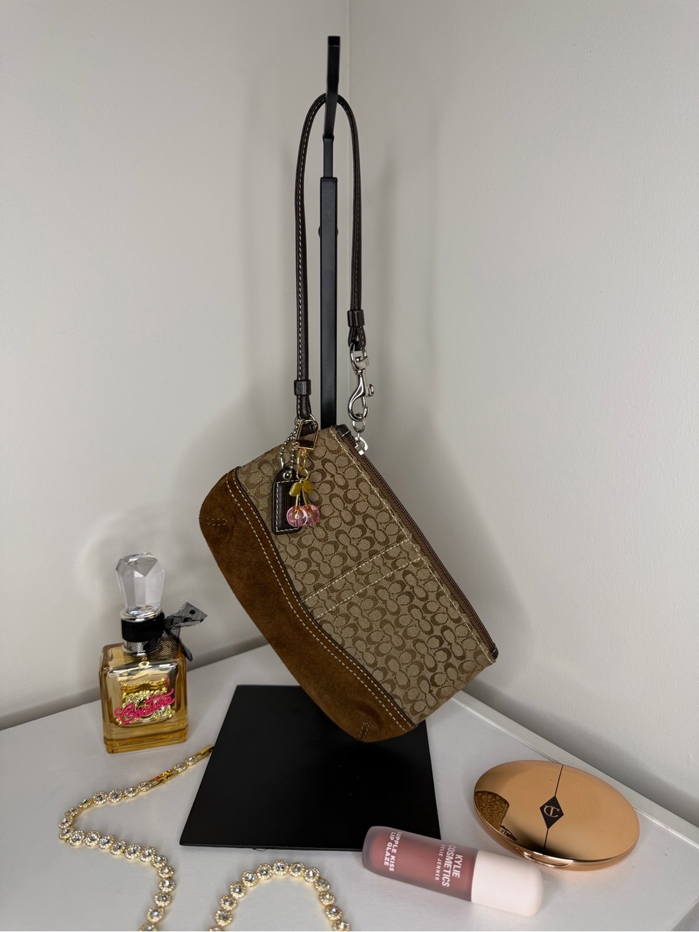 ✨Vintage Coach Signature Jacquard & Brown Suede Wristlet Y2K✨